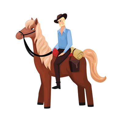 Wild west cowboy composition with isolated human character of cowboy riding horse on blank background vector illustration