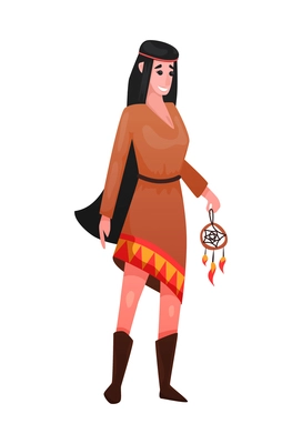 Wild west cowboy composition with isolated human character of red indian woman in traditional dress on blank background vector illustration