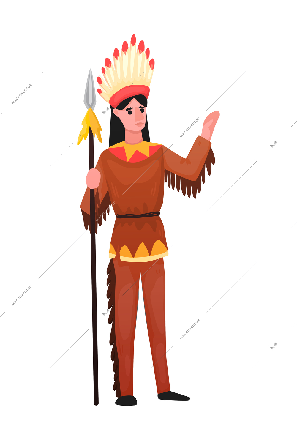 Wild west cowboy composition with isolated human character of red indian man on blank background vector illustration