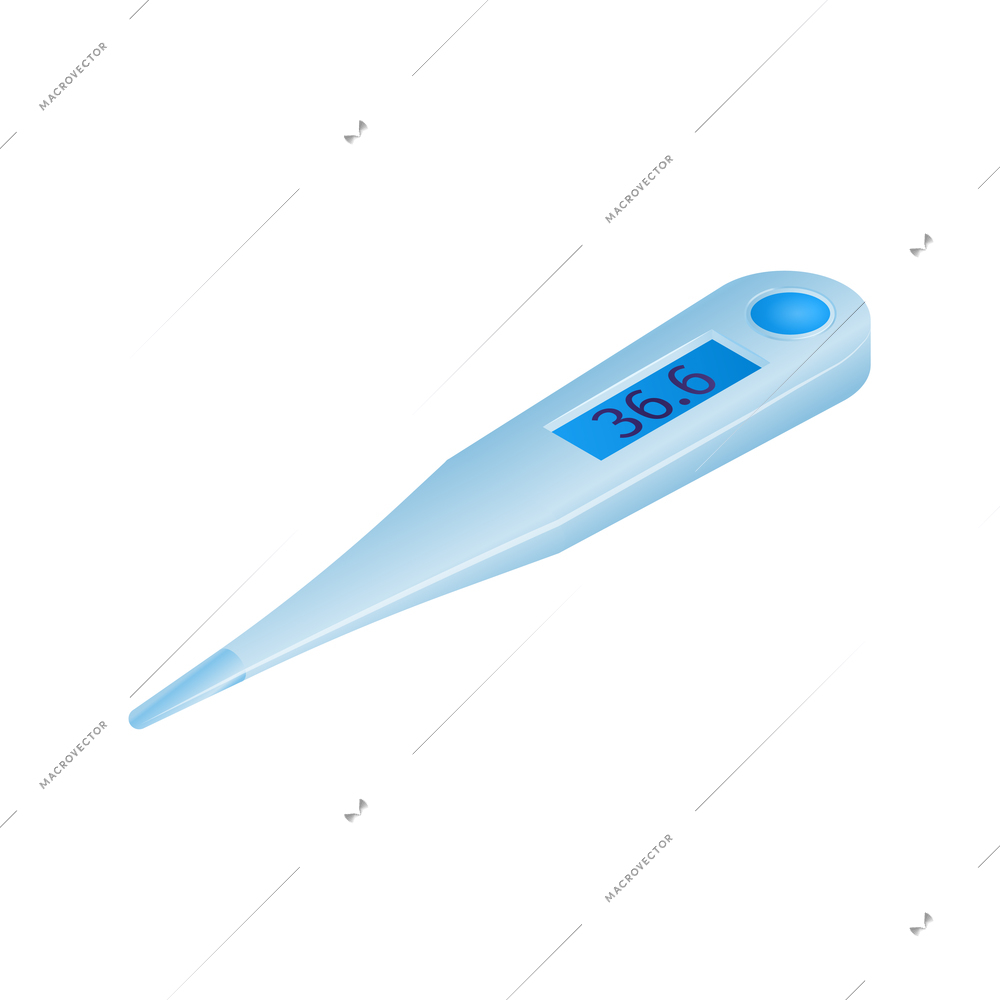 Isometric medicine pharmacy composition with isolated image of electronic thermometer on blank background vector illustration