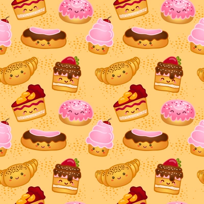 Seamless sweet baked pastries vector illustration pattern