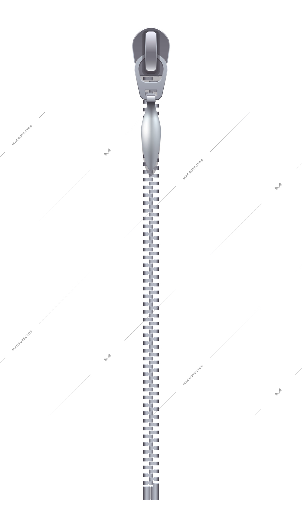 Zipper realistic composition with isolated image of metal fastener with zip slider vector illustration