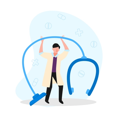 Online doctor medicine composition with character of male doctor holding stethoscope vector illustration
