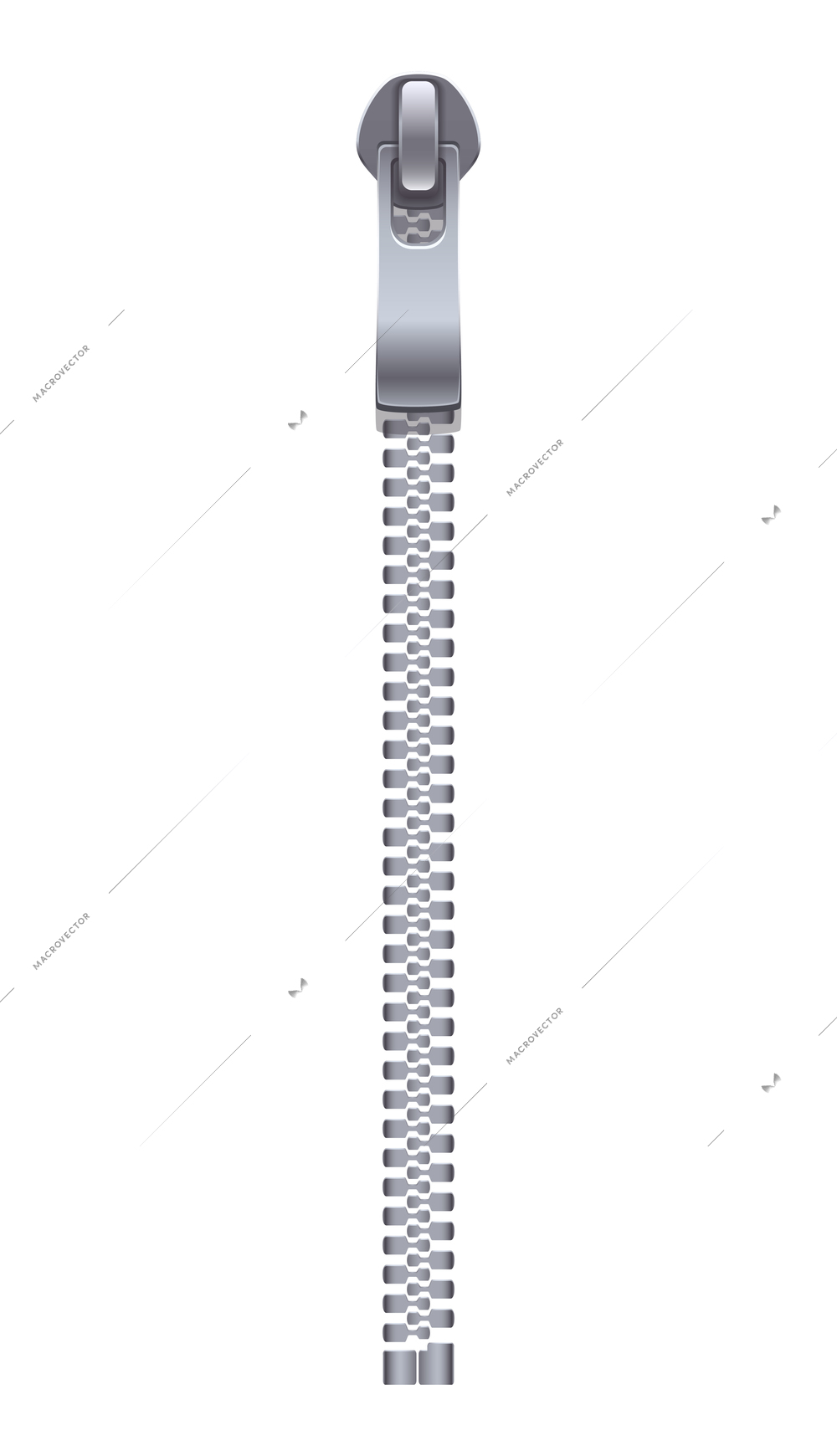 Zipper realistic composition with isolated image of silver fastener with zip slider vector illustration