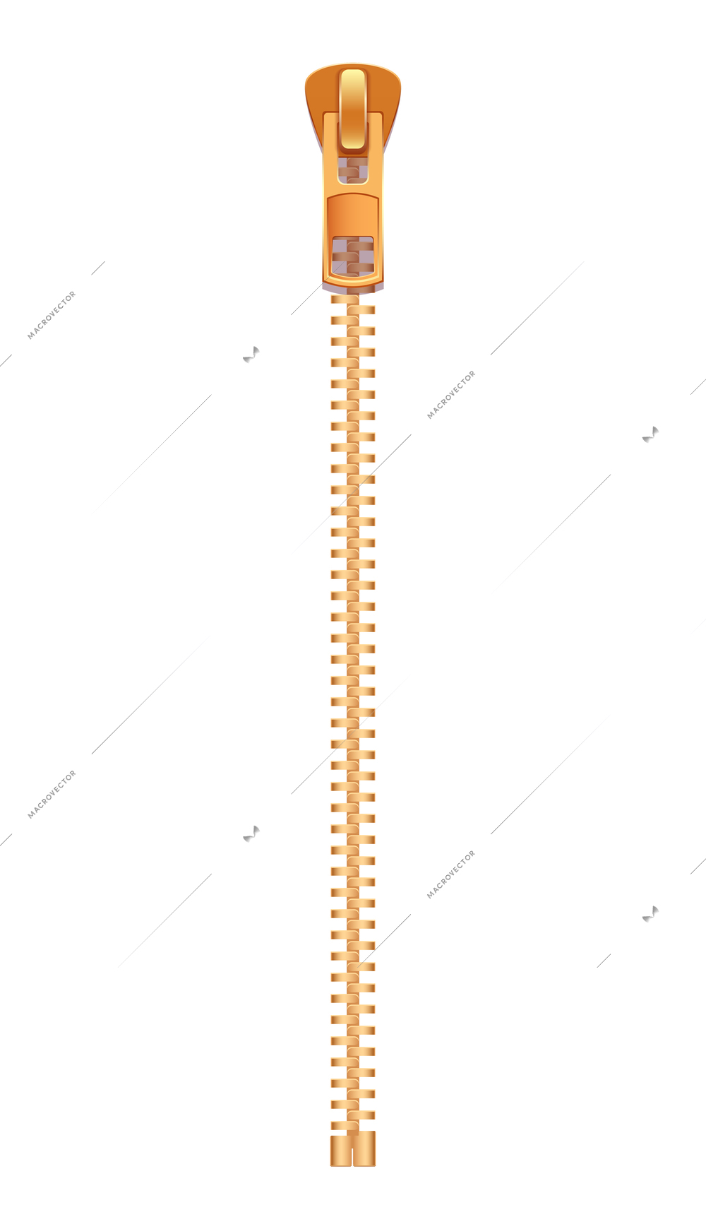 Zipper realistic composition with isolated image of golden fastener with zip slider vector illustration