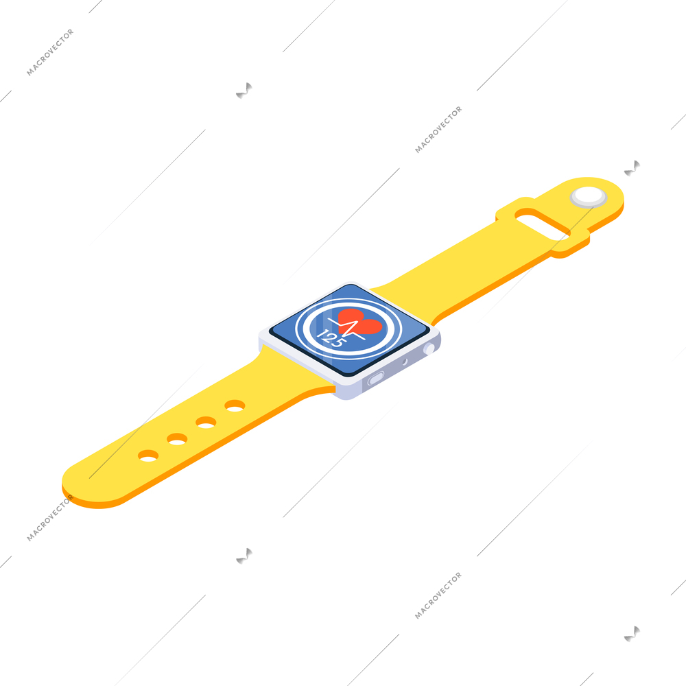 Jogging running people fitness accessories isometric composition with isolated image of smart watch with heart rate vector illustration