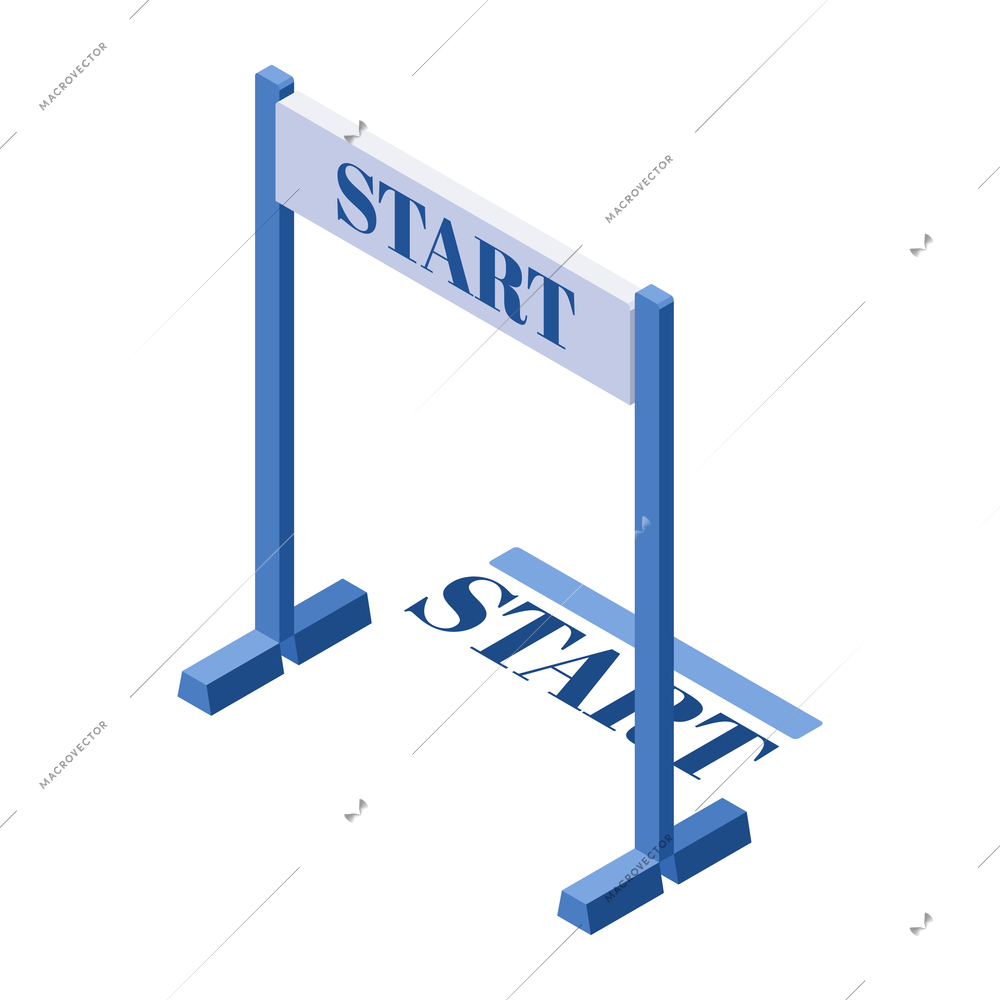 Jogging running people fitness accessories isometric composition with isolated image of start hurdle vector illustration