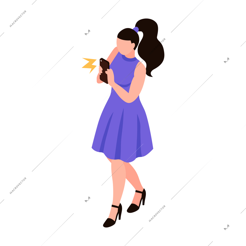 Isometric celebrities red carpet paparazzi composition with isolated human character of rich girl shooting with smartphone camera vector illustration