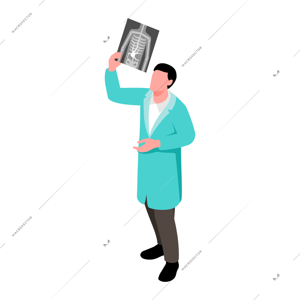 Isometric surgeon doctor composition with isolated human character of medical specialist holding x ray shot vector illustration