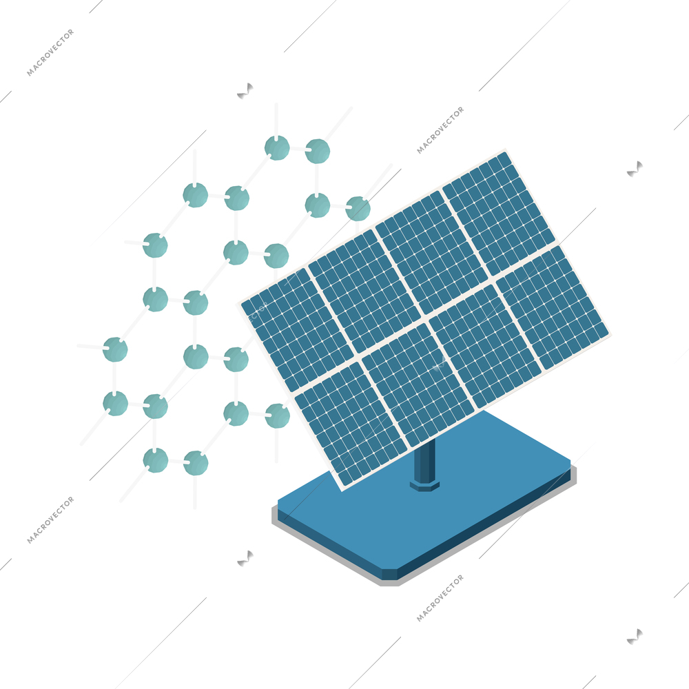 Nanotechnology isometric composition with isolated image of solar battery panel surrounded by photons vector illustration