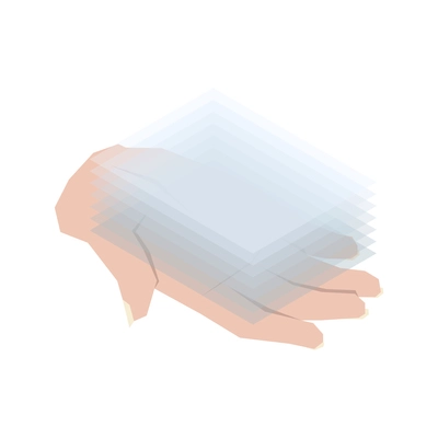 Nanotechnology isometric composition with isolated image of human hand holding multiple layers of transparent material vector illustration