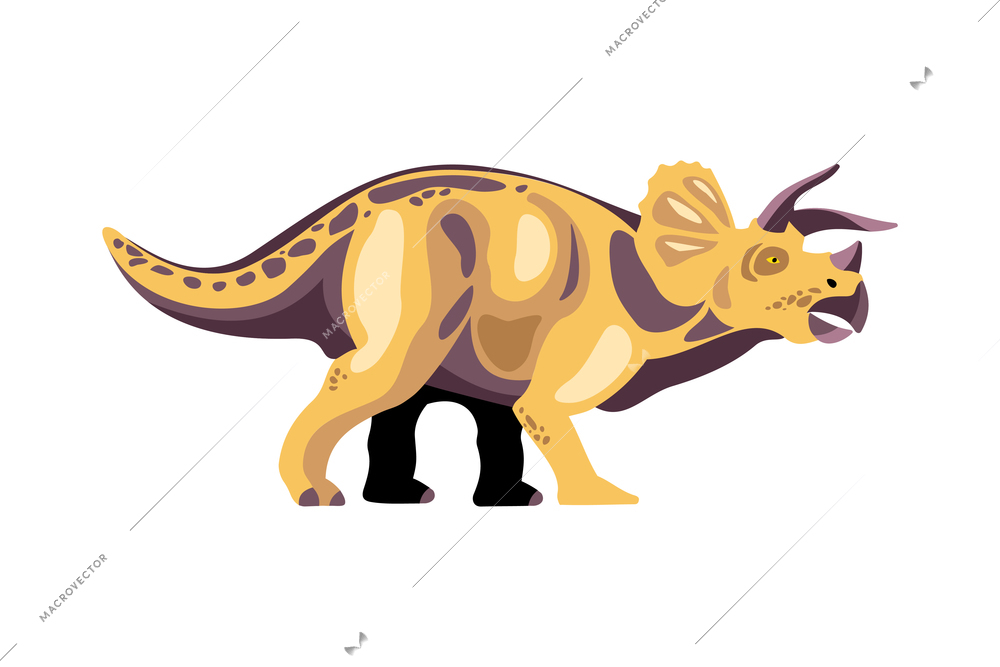 Dinosaur color cartoon composition with isolated image of triceratops vector illustration