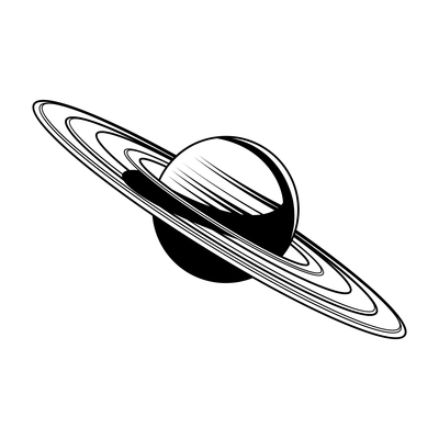 Space engraving hand drawn composition with isolated image of saturn planet on white background vector illustration