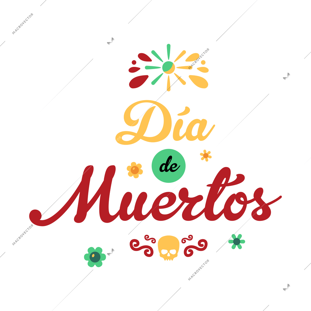 Day of dead as mexican ethnic holiday cartoon composition with ornate text and fireworks splashes vector illustration