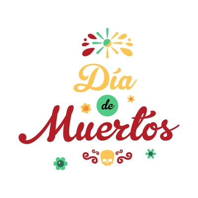 Day of dead as mexican ethnic holiday cartoon composition with ornate text and fireworks splashes vector illustration