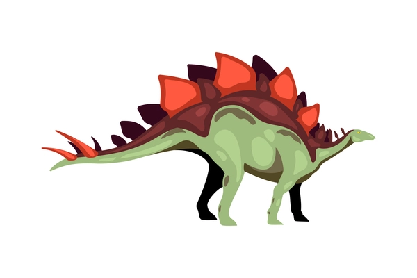 Dinosaur color cartoon composition with isolated image of stegosaurus vector illustration