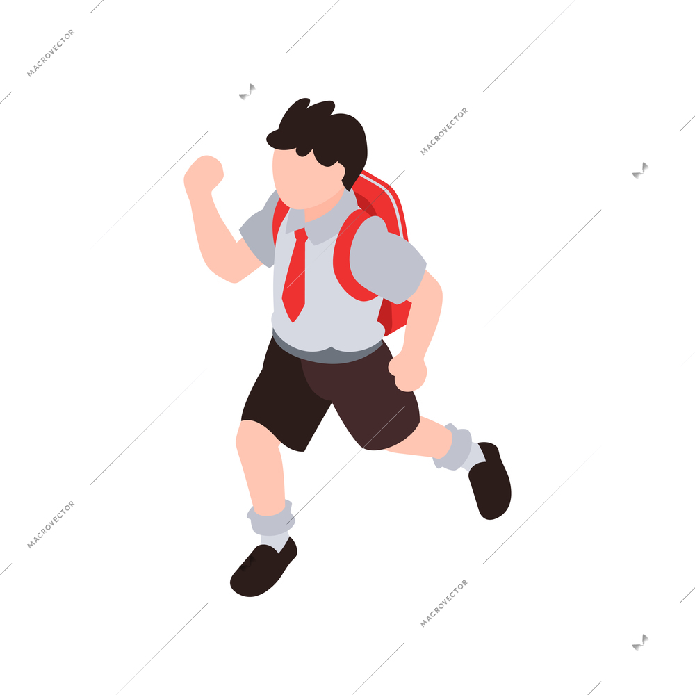 Isometric planetarium composition with isolated human character of running schoolboy with backpack vector illustration