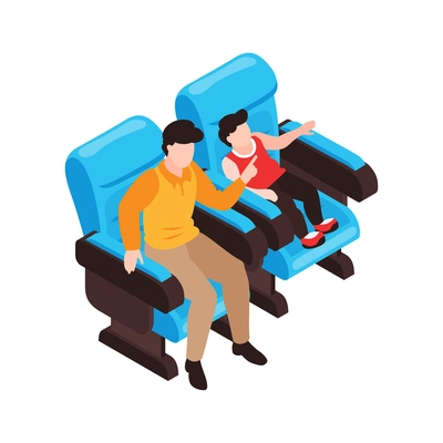 Isometric planetarium composition with isolated view of seats with characters of visitors vector illustration