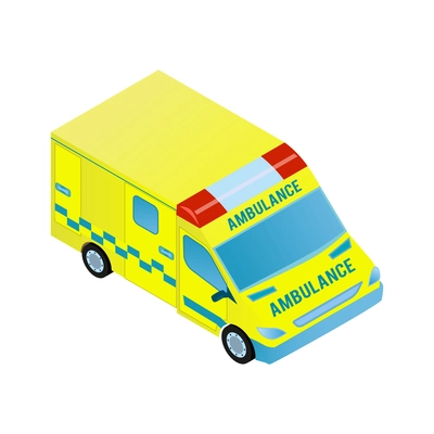 Isometric ambulance car first aid composition with isolated image of ambulance van vector illustration