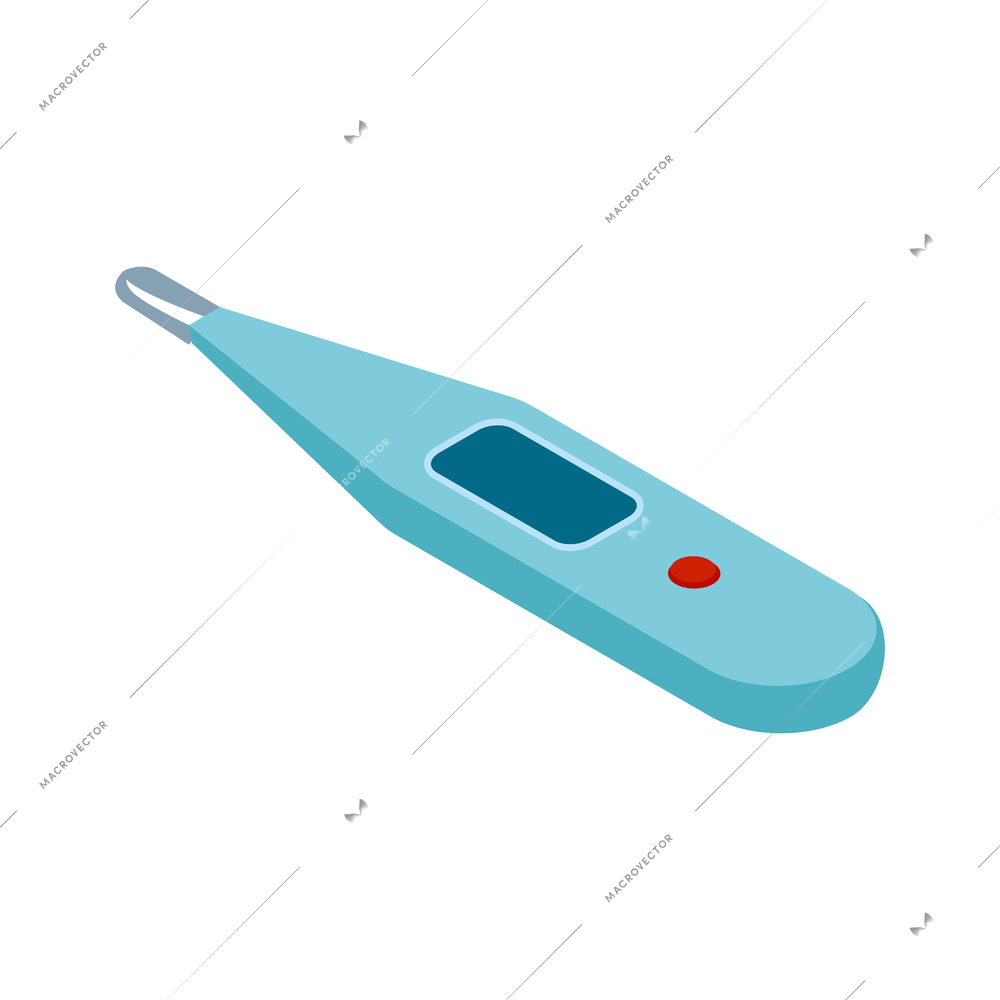 Isometric ambulance car first aid composition with isolated image of electronic thermometer vector illustration