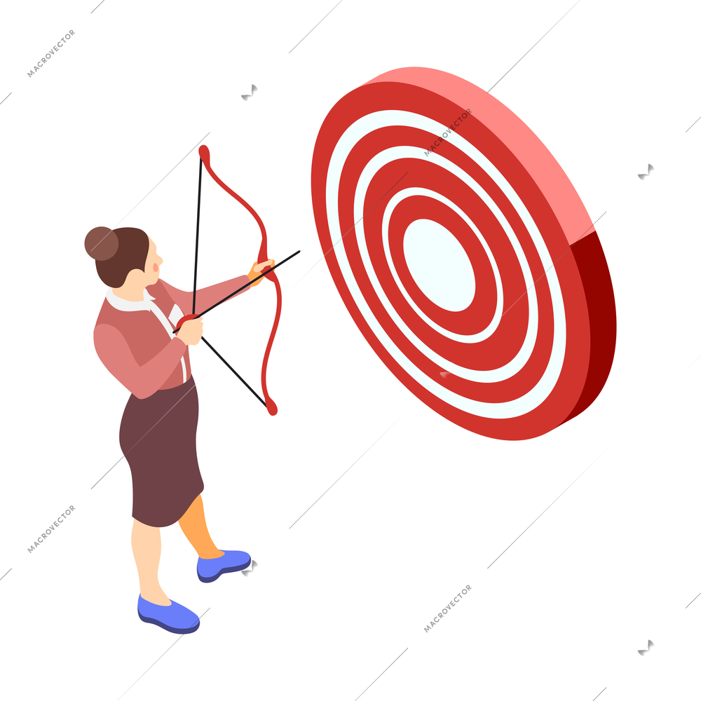 Brand building isometric composition with female character of brand manager with arrow and target vector illustration