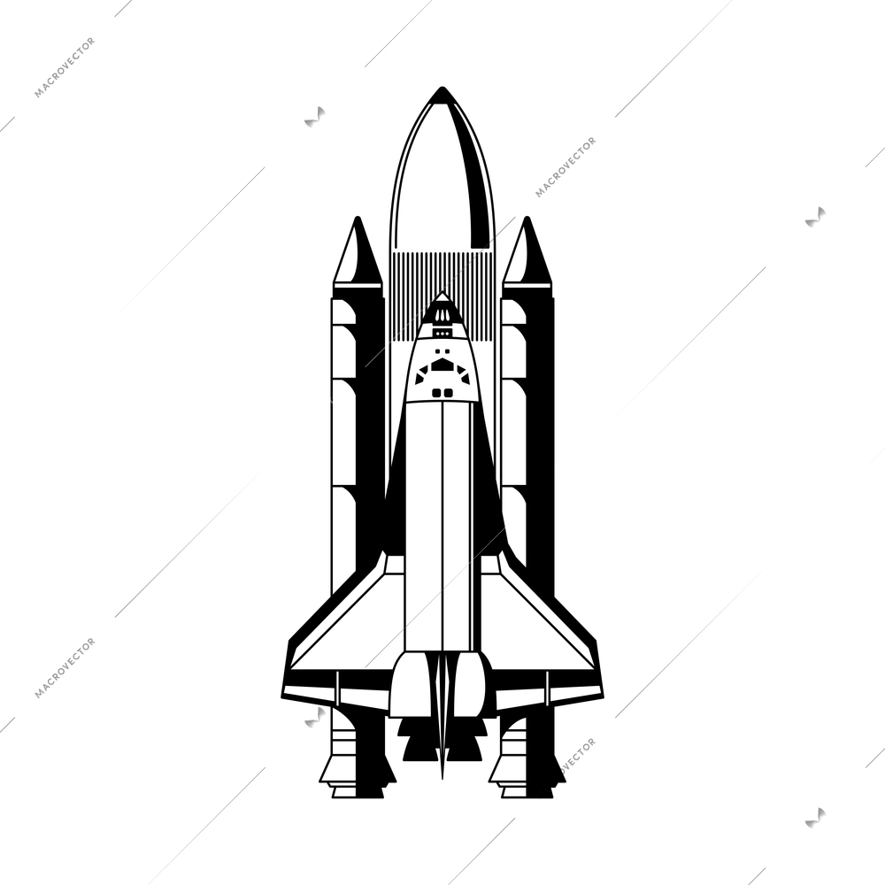 Space engraving hand drawn composition with isolated image of shuttle on white background vector illustration