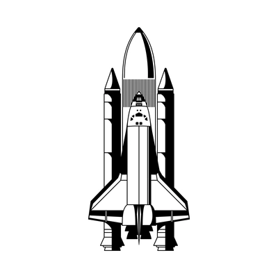 Space engraving hand drawn composition with isolated image of shuttle on white background vector illustration