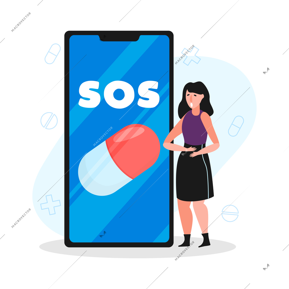 Online doctor medicine composition with female character of patient with smartphone and pill on screen vector illustration