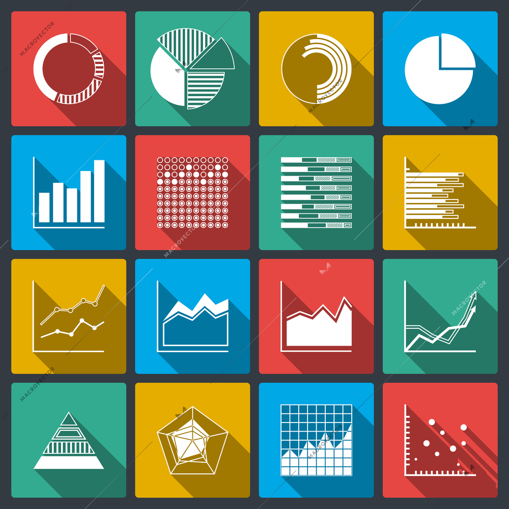 Business icons of ratings graphs and charts, infographic elements set isolated vector illustration