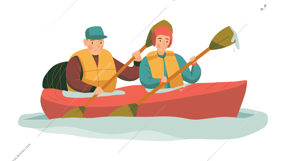 Mountain climbing trekking hiking flat composition with loving couple boating vector illustration