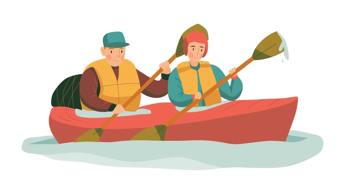 Mountain climbing trekking hiking flat composition with loving couple boating vector illustration