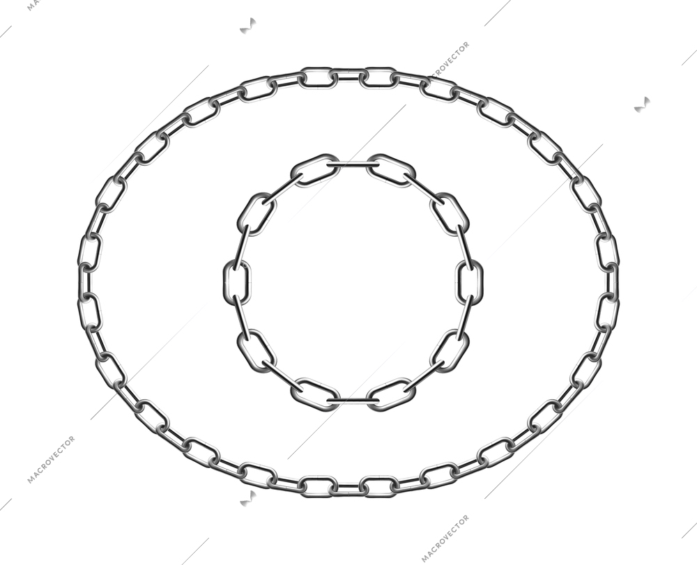 Metal chain frame realistic composition of oval shaped silver chains vector illustration