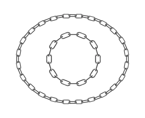 Metal chain frame realistic composition of oval shaped silver chains vector illustration