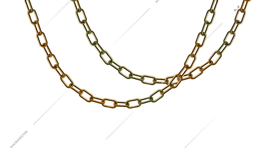 Golden chain realistic composition of hanging golden chains on blank background vector illustration