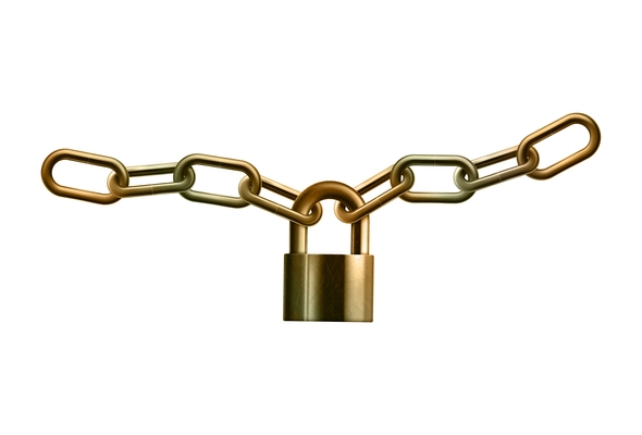 Golden chain realistic composition of golden chain with lock on blank background vector illustration