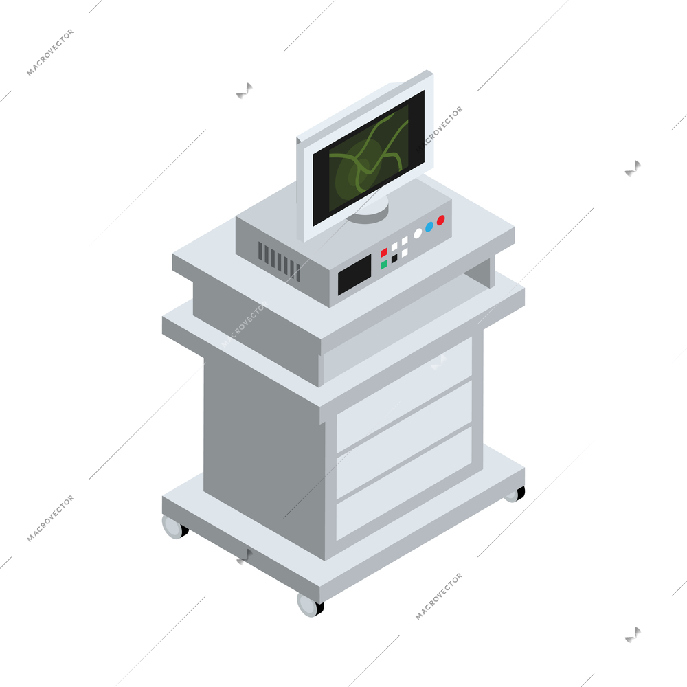 Isometric surgeon doctor composition with isolated image of electronic medical apparatus vector illustration