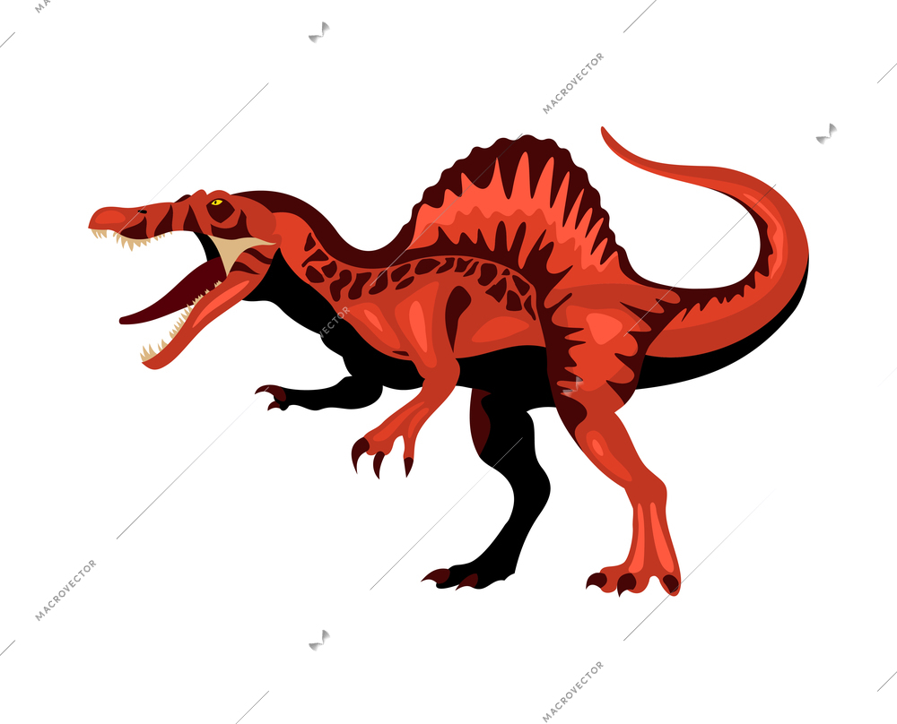Dinosaur color cartoon composition with isolated image of spinosaurus vector illustration