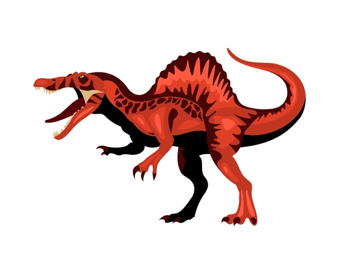 Dinosaur color cartoon composition with isolated image of spinosaurus vector illustration