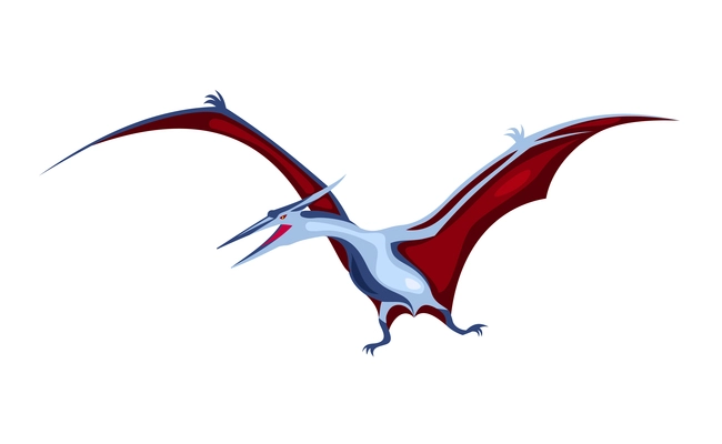 Dinosaur color cartoon composition with isolated image of pterodactyl vector illustration