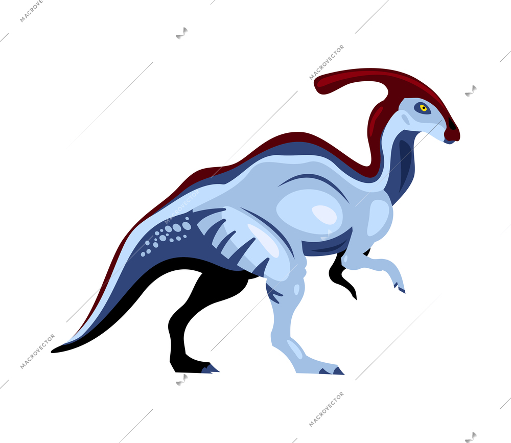 Dinosaur color cartoon composition with isolated image of parasaurolophus vector illustration