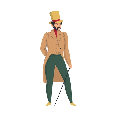 18th 19th century old town fashion composition with isolated human character of man in hat vector illustration