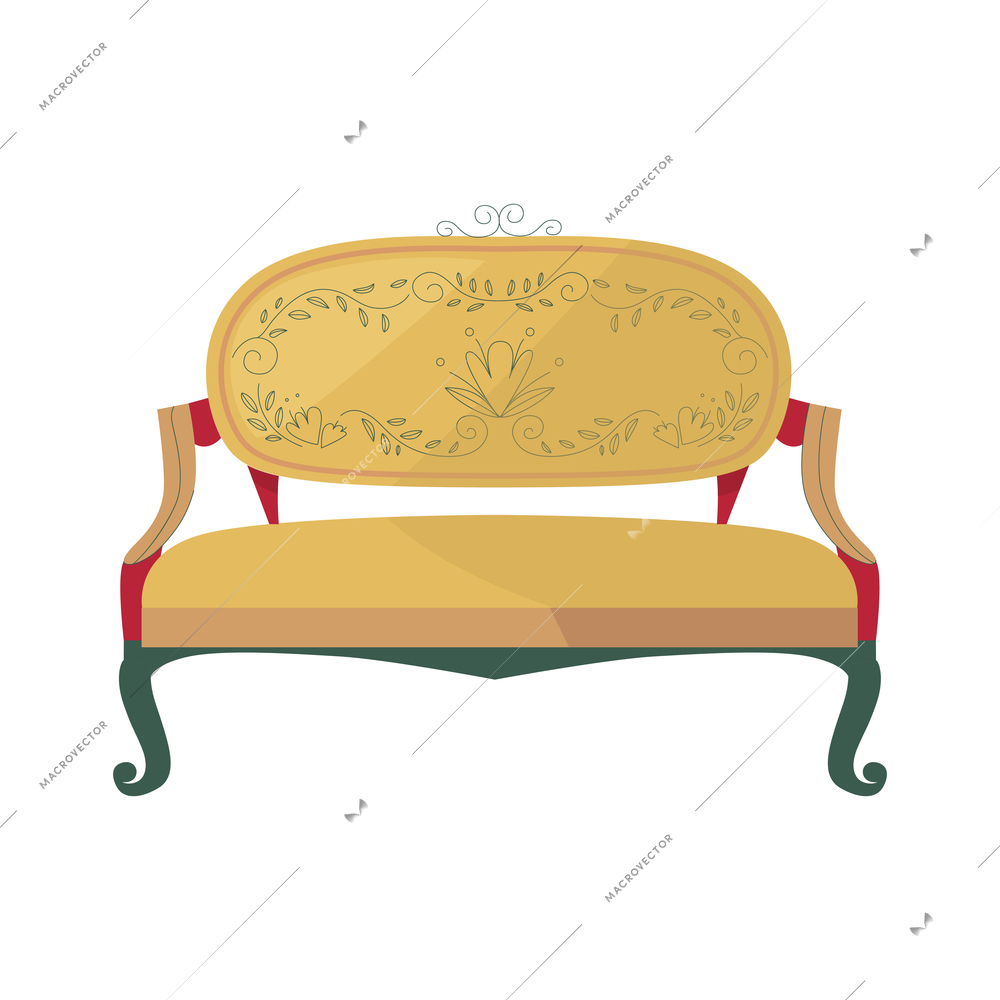 18th 19th century old town fashion composition with isolated icon of vintage sofa vector illustration