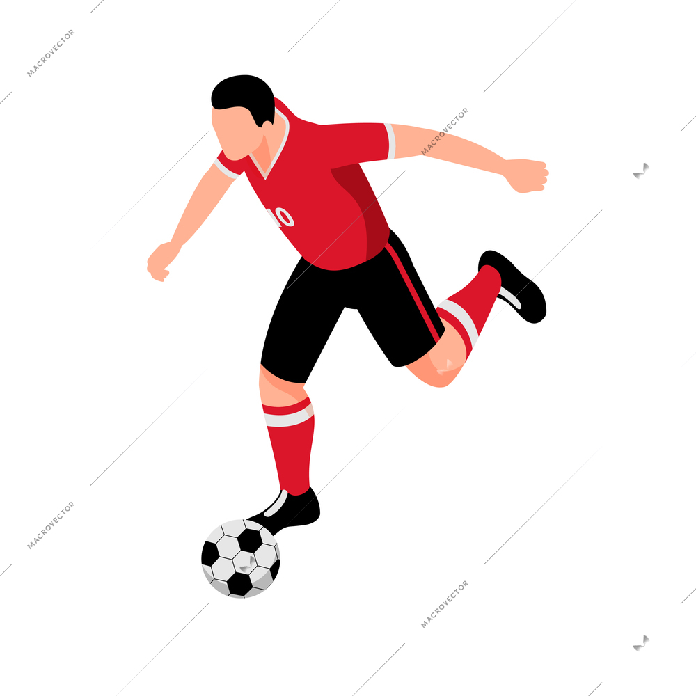 Isometric football soccer sport composition with isolated human character of footballer with ball vector illustration