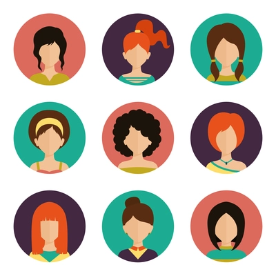 Women avatar female human faces social network icons set isolated vector illustration