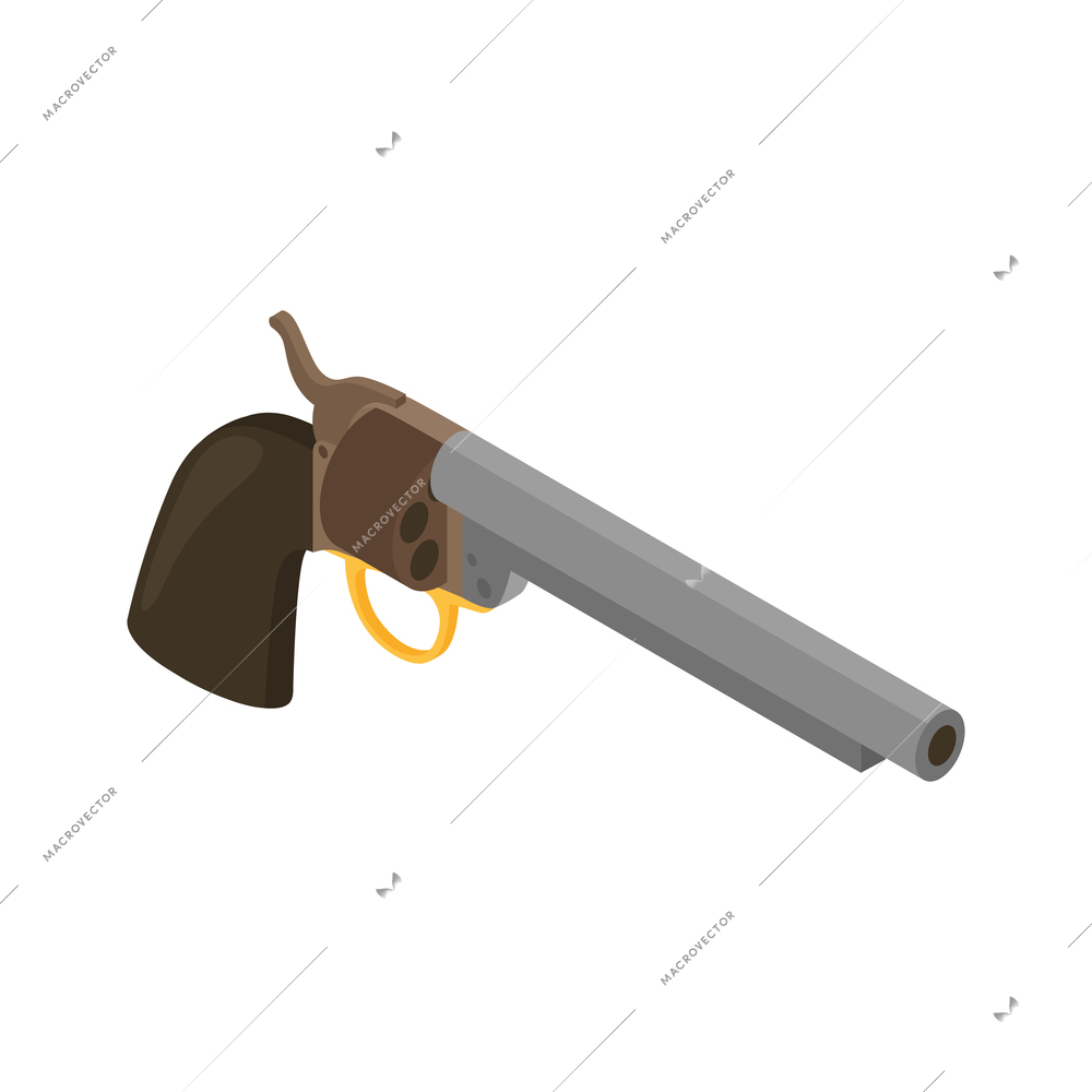 Isometric sheriff composition with isolated image of pistol vector illustration