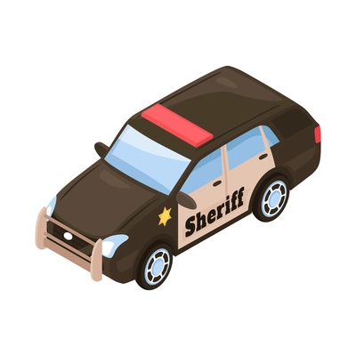 Isometric sheriff composition with isolated image of sheriff car vector illustration