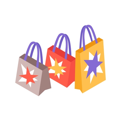 Isometric kids online shopping composition with colorful paper shopping bags vector illustration