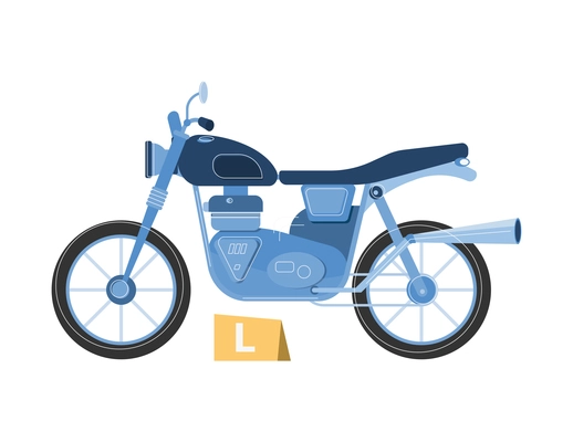 Driving school flat composition with isolated image of motorcycle with license category tag vector illustration