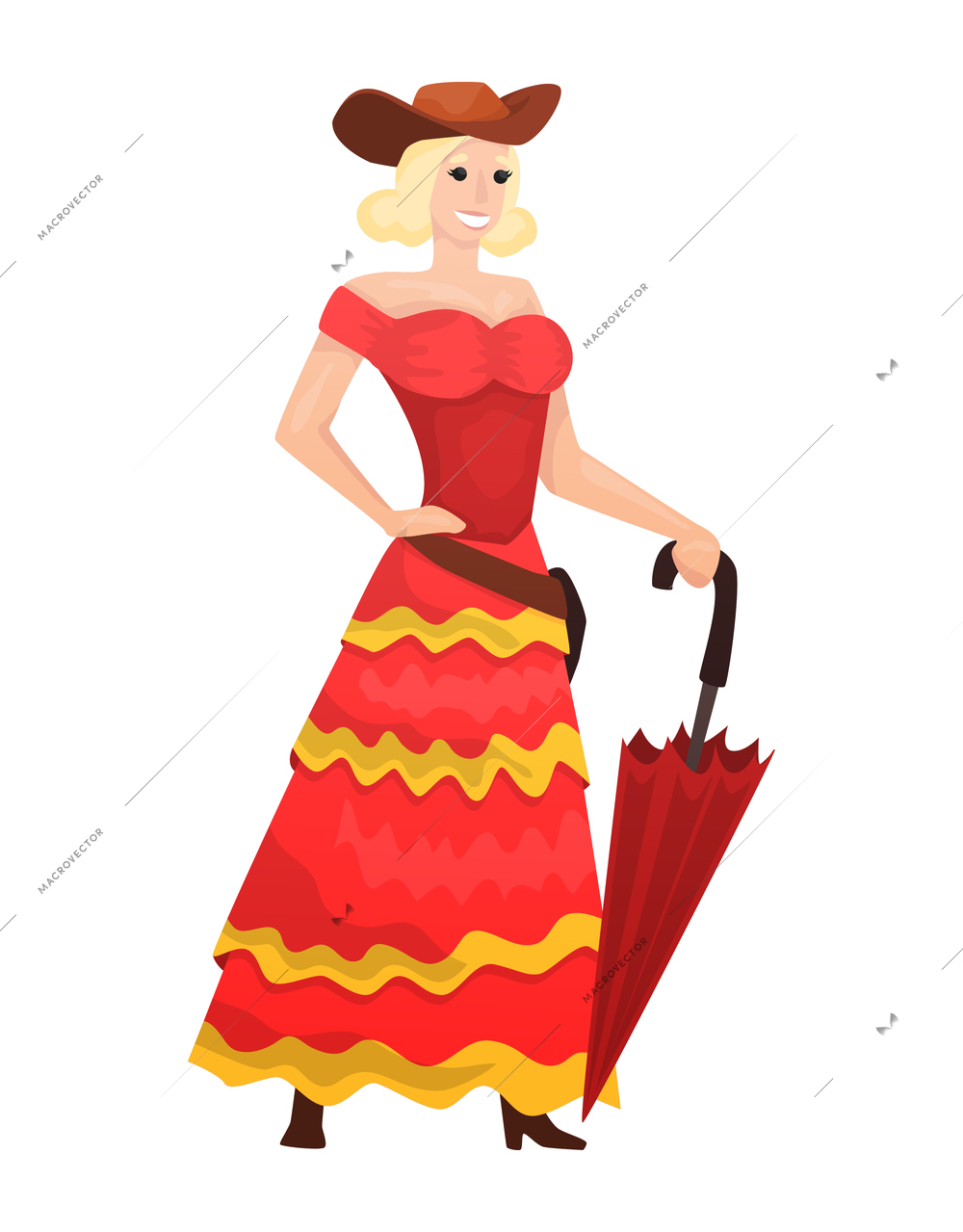 Wild west cowboy composition with isolated human character of lady on blank background vector illustration