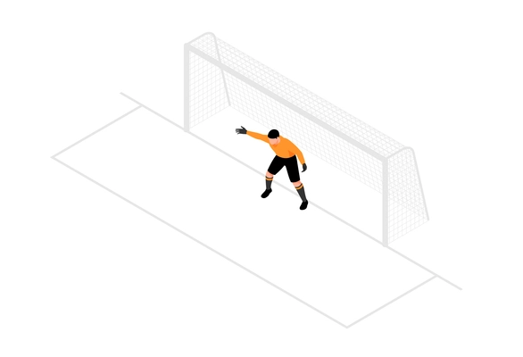 Isometric football soccer sport composition with isolated human character of goalkeeper in goal posts vector illustration